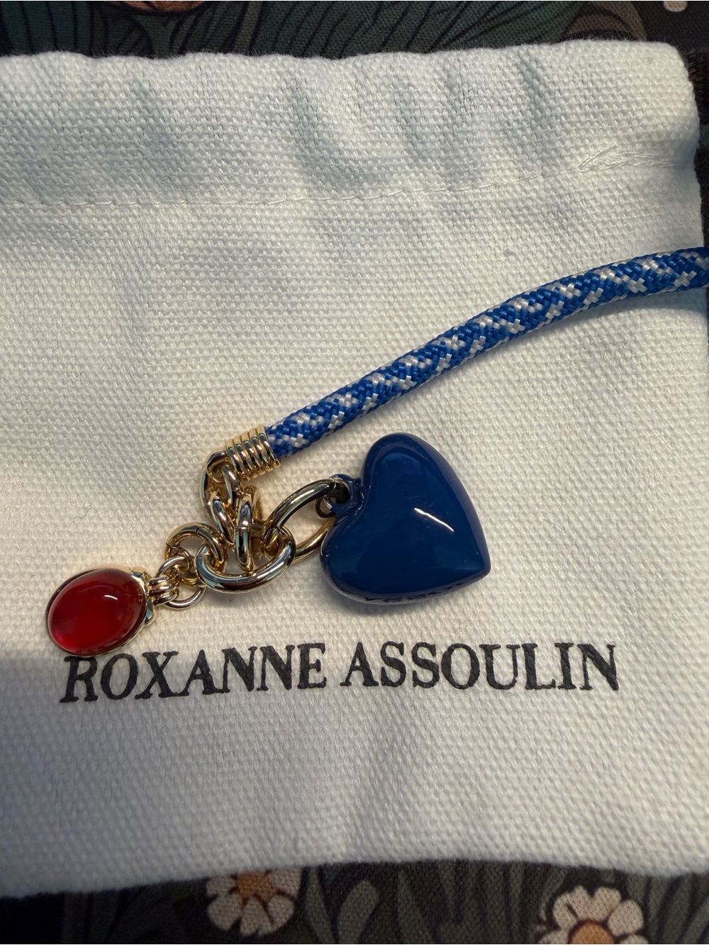Roxanne Assoulin Blue Braided Bracelet with Heart and Red Charm - Picture 3 of 4